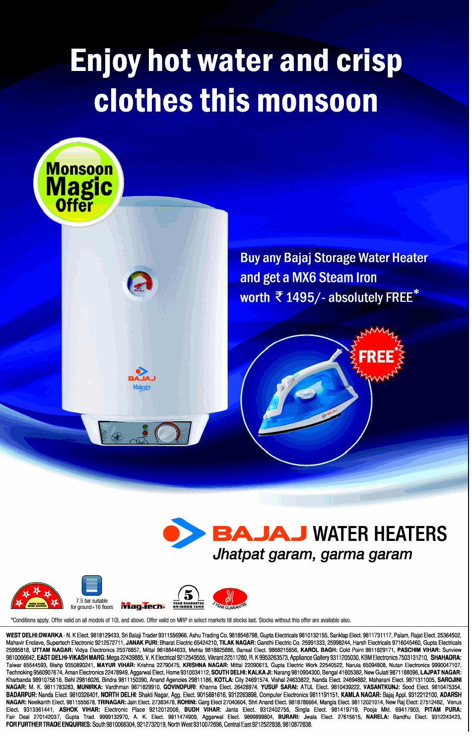 Bajaj Water Heater Monsoon Magic Offer / New Delhi SaleRaja