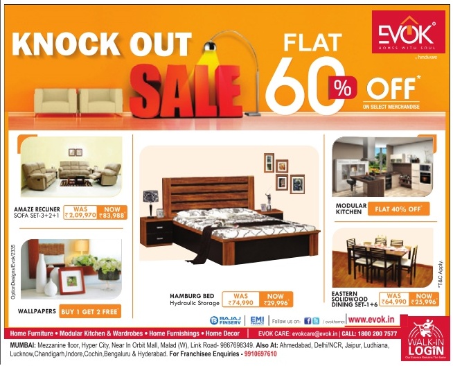 Evok Furniture Knock Out Sale / Mumbai, New Delhi, Bangalore SaleRaja