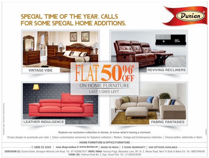 Durian Furniture Flat 50 Off / Mumbai SaleRaja
