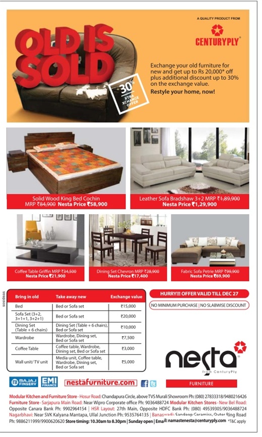 Nesta Furniture Xtra Exchange Offer / Bangalore SaleRaja