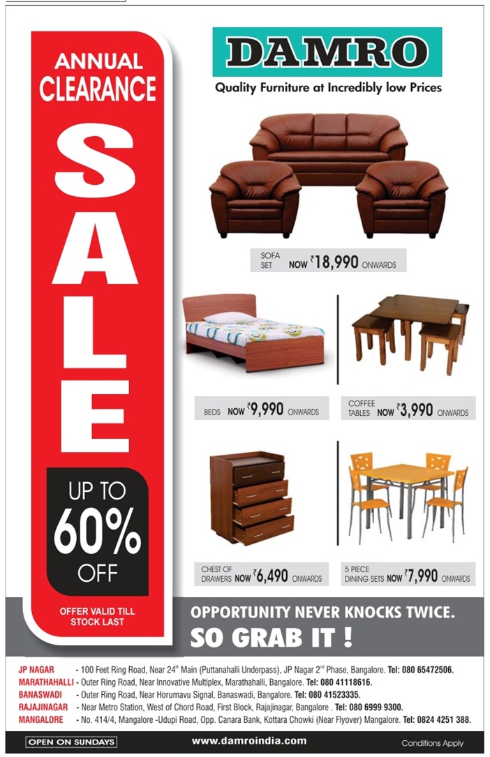 Damro Furniture Incredible Low Prices / Bangalore SaleRaja